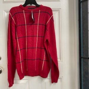 Bill Blass Sweater Red Plaid Crew Neck Long Sleeve Pullover NWT X-Large